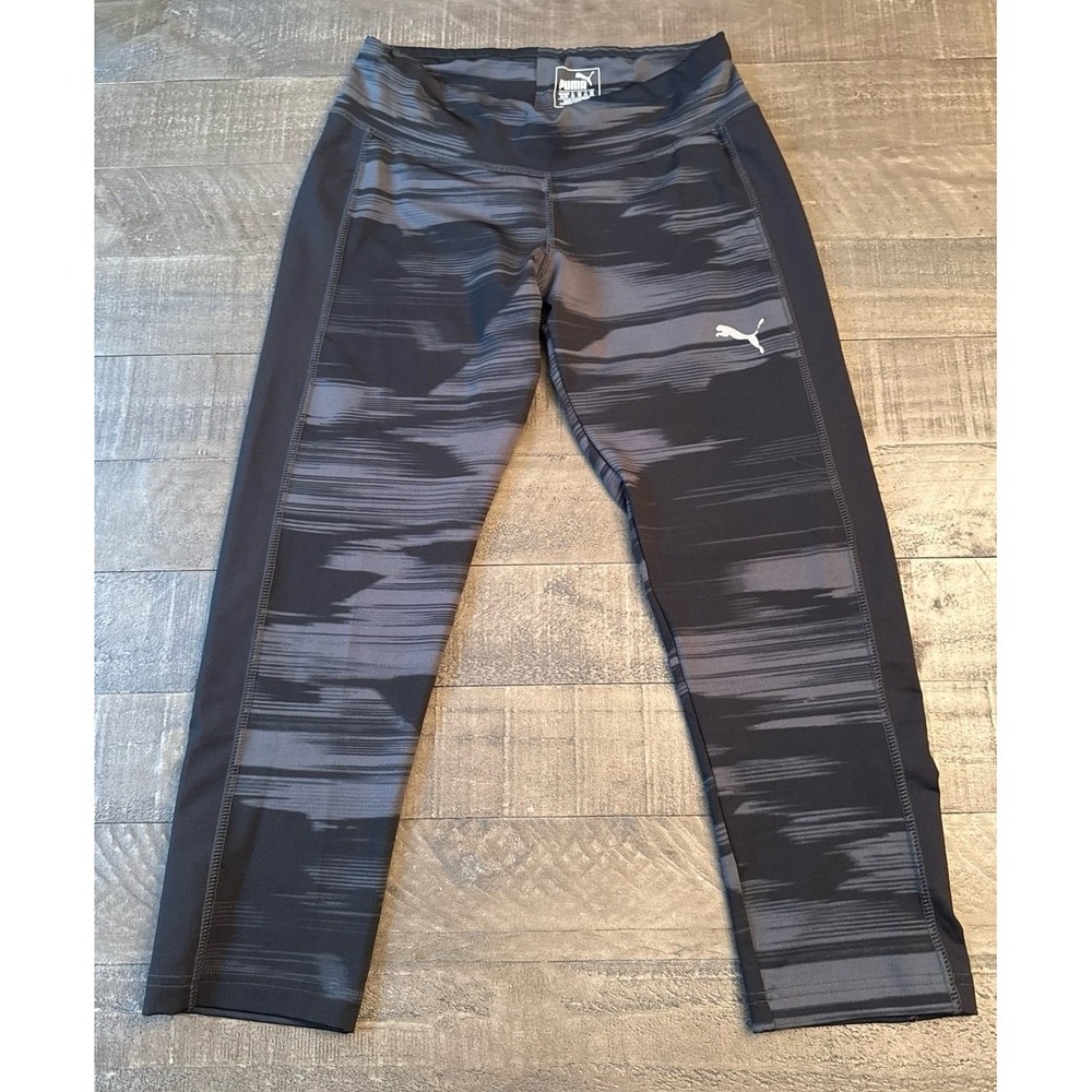 Puma Women's Black Gray Abstract Print Capri Athletic Leggings Size XL